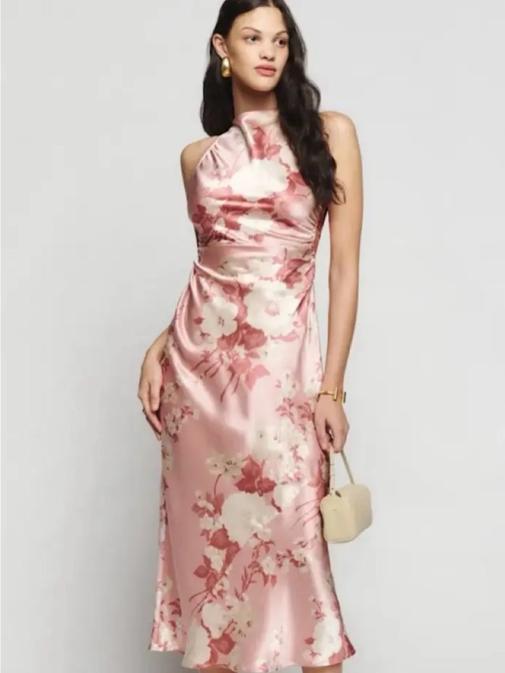Reformation Casette Silk Dress - Bellini (pink floral)